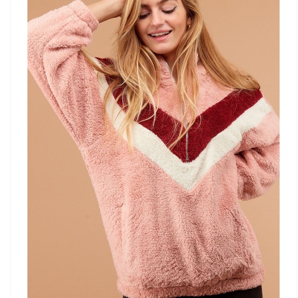 Mauve Sherpa Colorblock Half Zip Pullover - Picture 2 of 8